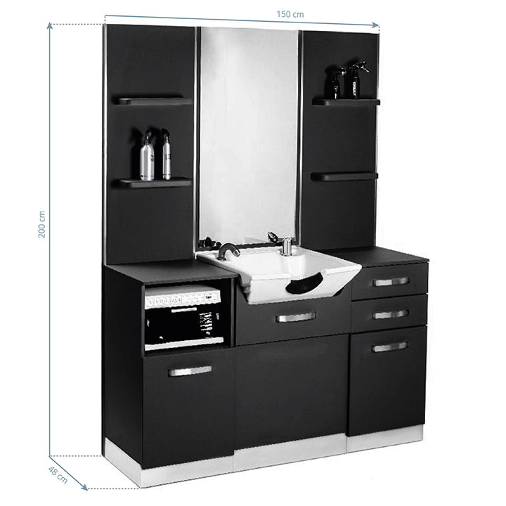 Kaptafel Kapperssalon Gabbiano Met Wastafel B085 Zwart - afbeelding 2
