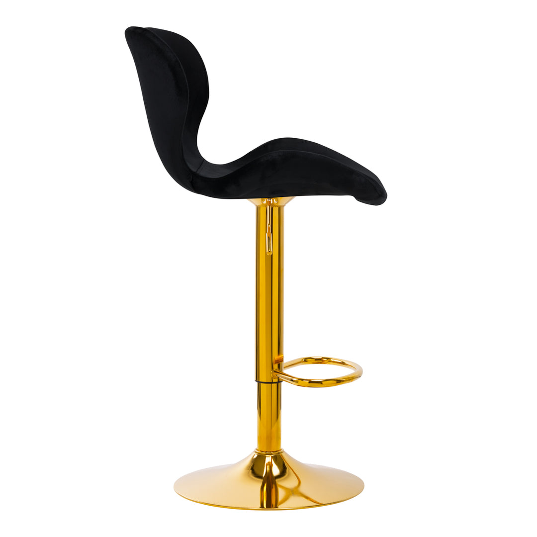 Barkruk met Rugleuning Fluweel Verstelbaar Draaibaar 4Rico QS-B15 Goud-Zwart - afbeelding 2