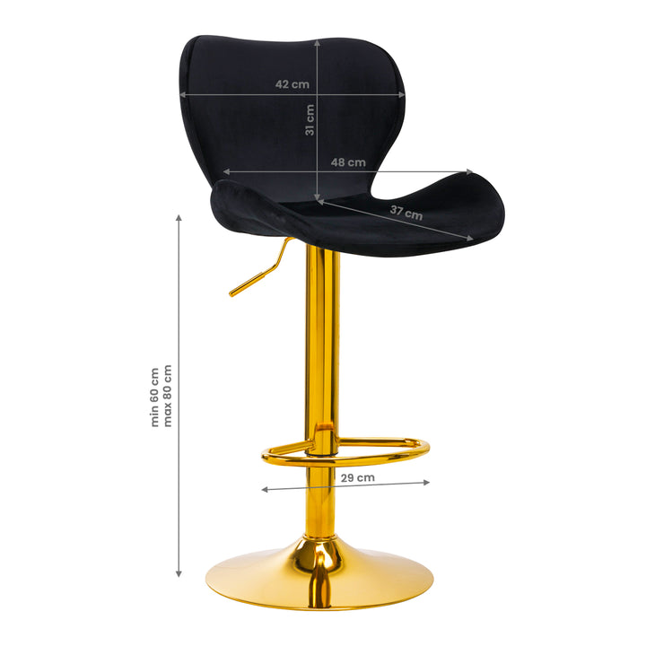 Barkruk met Rugleuning Fluweel Verstelbaar Draaibaar 4Rico QS-B15 Goud-Zwart - afbeelding 6