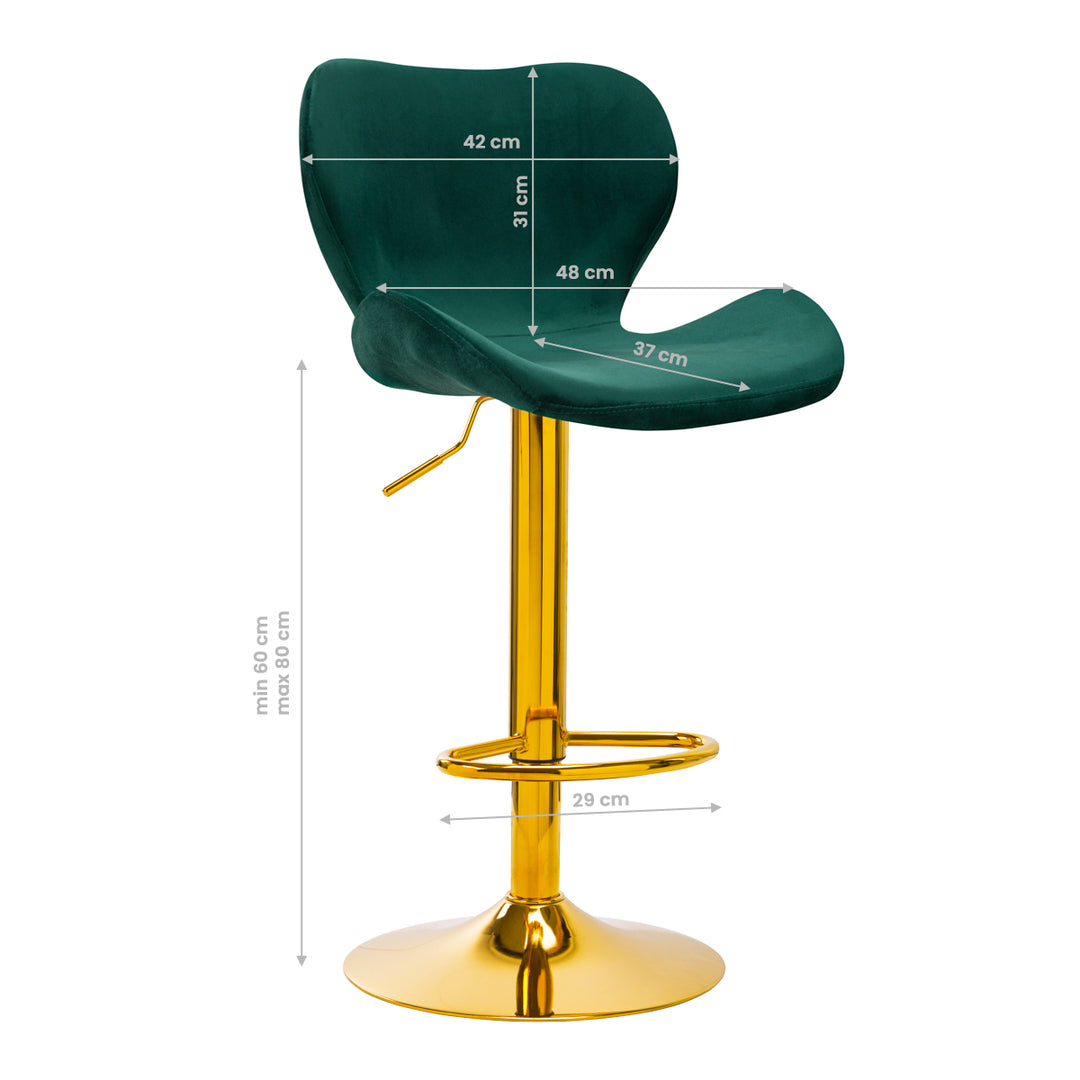 Barkruk met Rugleuning Fluweel Verstelbaar Draaibaar 4Rico QS-B15 Goud-Groen - afbeelding 6