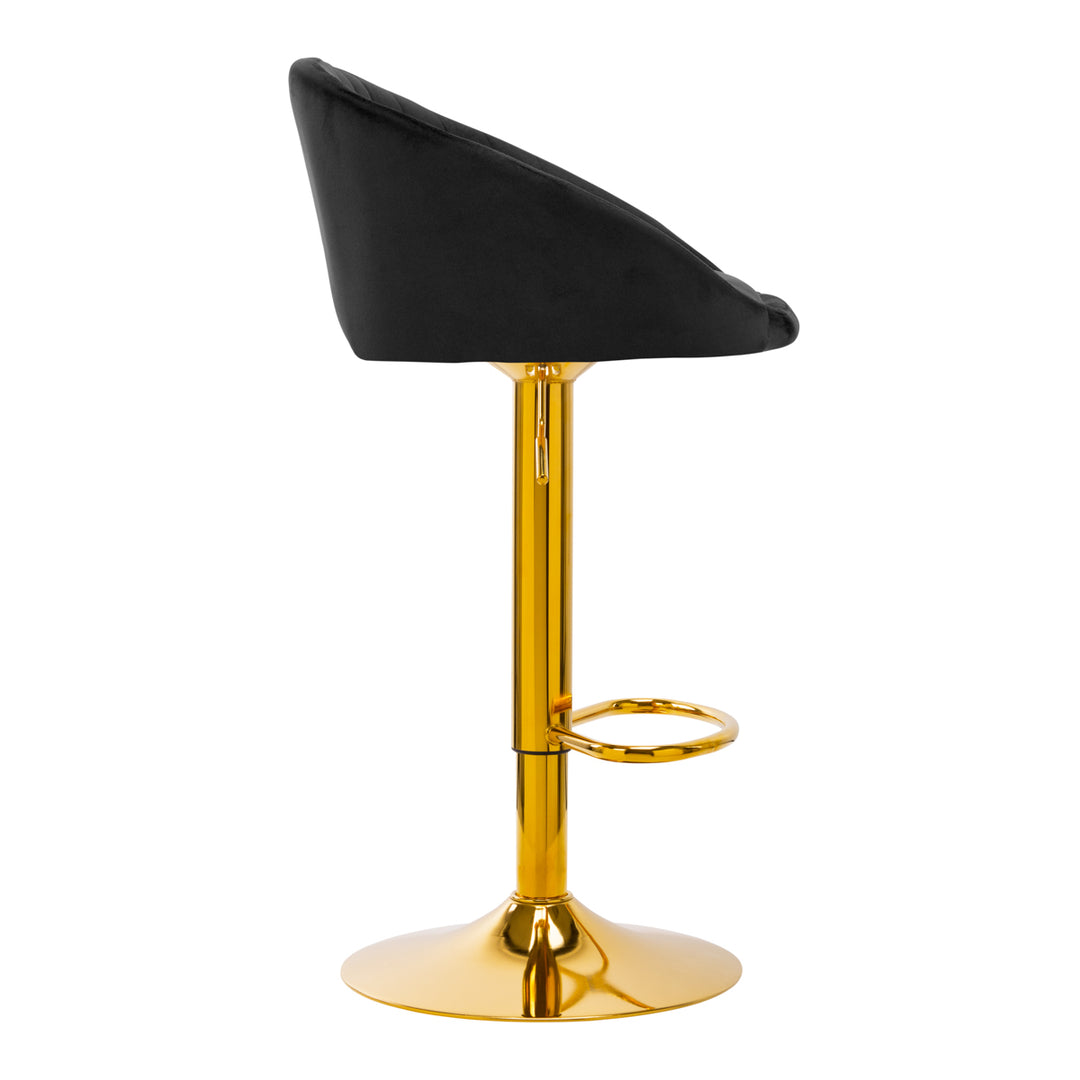 Barkruk met Rugleuning Fluweel Verstelbaar Draaibaar 4Rico QS-B16G Goud-Zwart - afbeelding 2