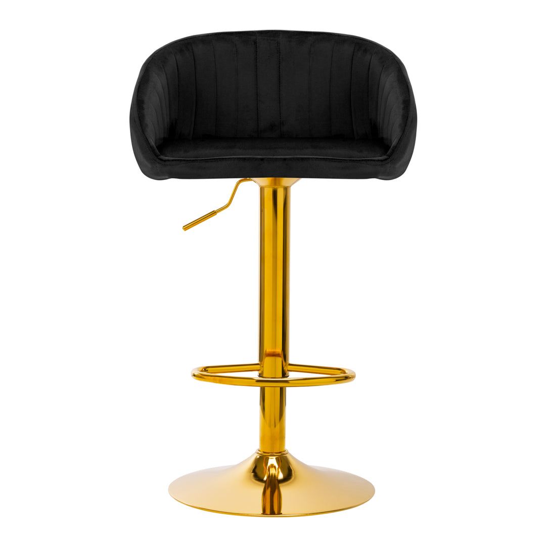 Barkruk met Rugleuning Fluweel Verstelbaar Draaibaar 4Rico QS-B16G Goud-Zwart - afbeelding 3