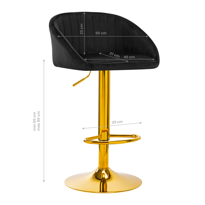 Barkruk met Rugleuning Fluweel Verstelbaar Draaibaar 4Rico QS-B16G Goud-Zwart - afbeelding 6
