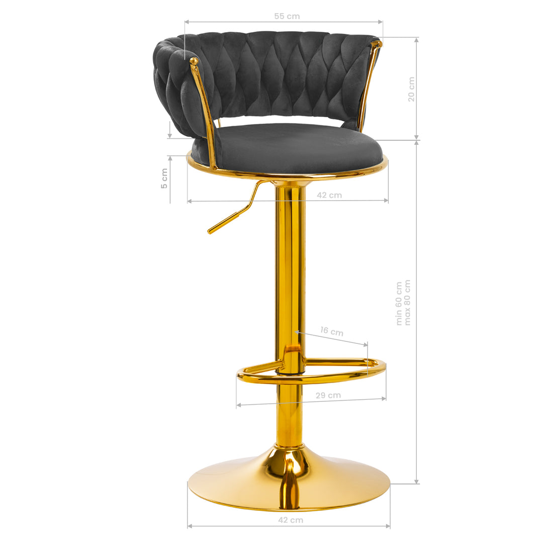 Barkruk met Rugleuning Fluweel Verstelbaar Draaibaar 4Rico QS-B313a Grijs - afbeelding 9