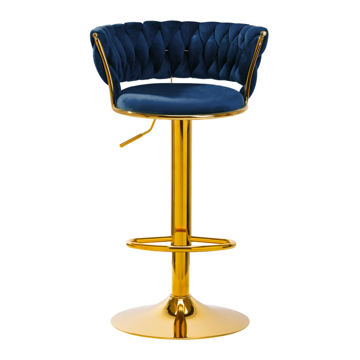 Barkruk met Rugleuning Fluweel Verstelbaar Draaibaar 4Rico QS-B313a Marineblauw - afbeelding 3