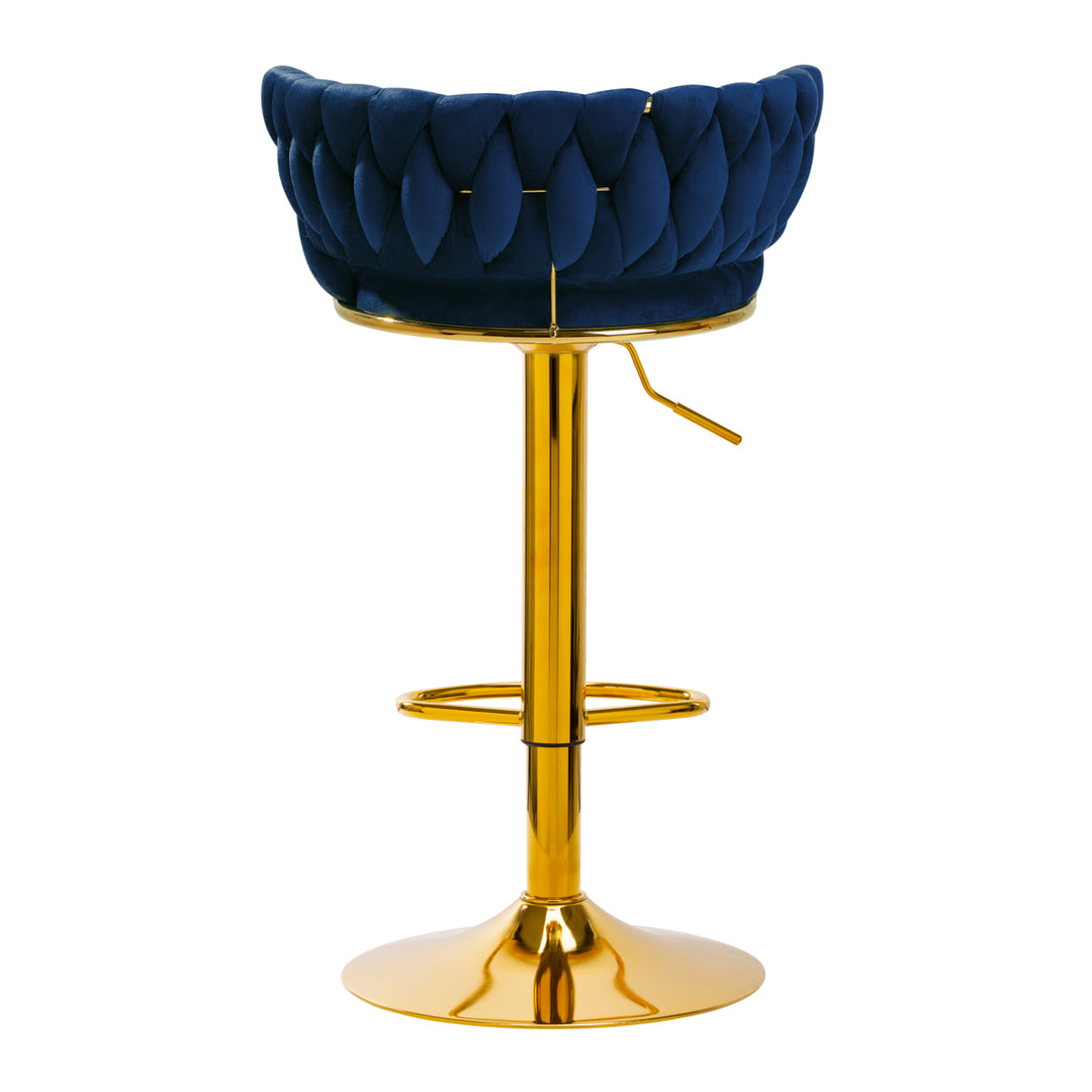 Barkruk met Rugleuning Fluweel Verstelbaar Draaibaar 4Rico QS-B313a Marineblauw - afbeelding 4