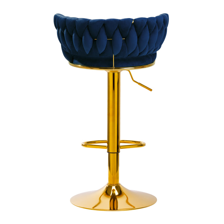 Barkruk met Rugleuning Fluweel Verstelbaar Draaibaar 4Rico QS-B313a Marineblauw - afbeelding 4