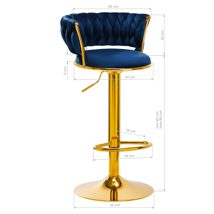 Barkruk met Rugleuning Fluweel Verstelbaar Draaibaar 4Rico QS-B313a Marineblauw - afbeelding 9