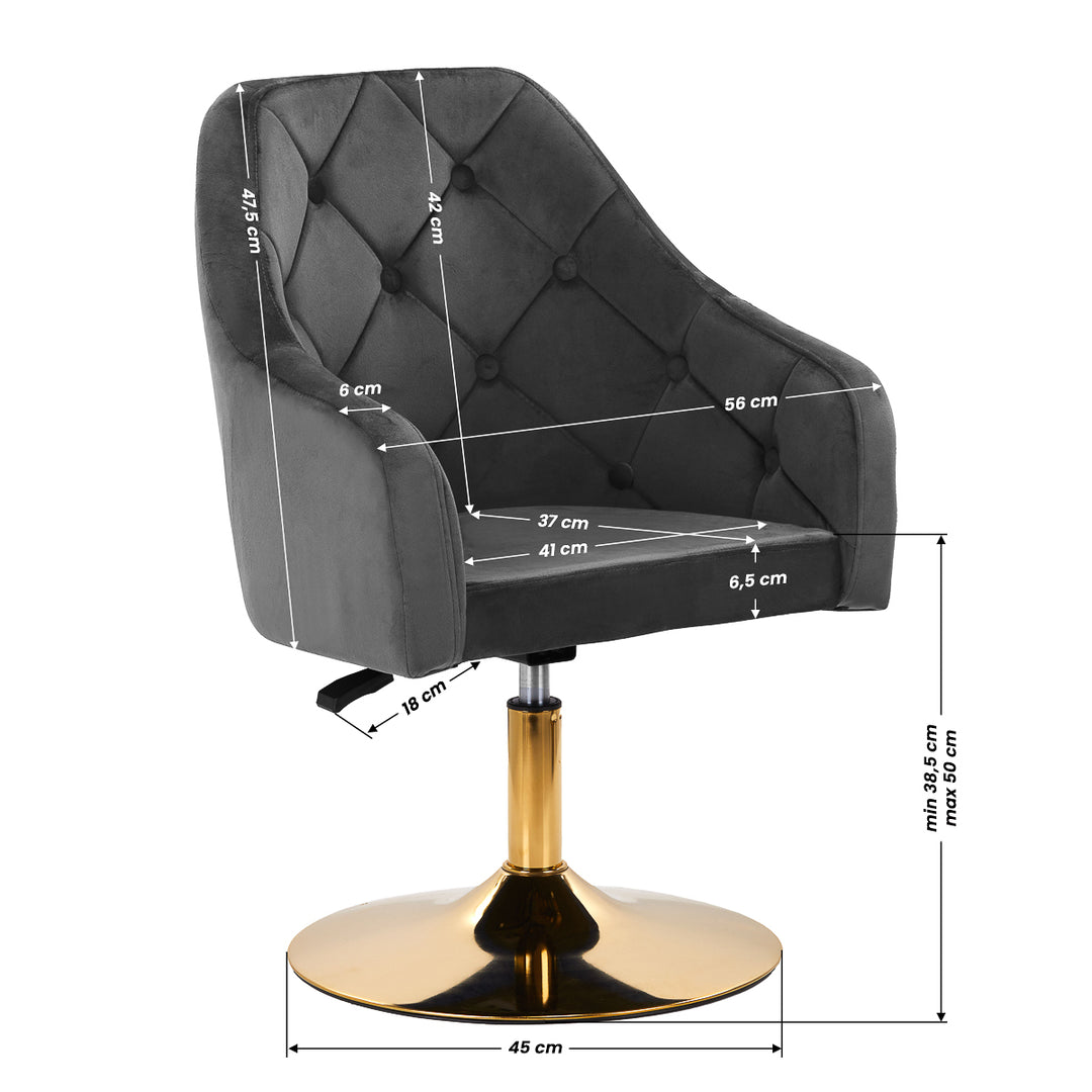 Draaistoel Fluweel Verstelbaar 4Rico QS-BL14G Grijs - afbeelding 9