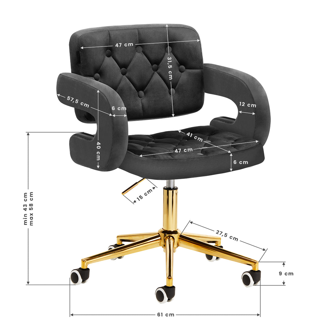 Salonstoel Fluweel Verstelbaar 4Rico QS-OF213G Goud-Grijs - afbeelding 10