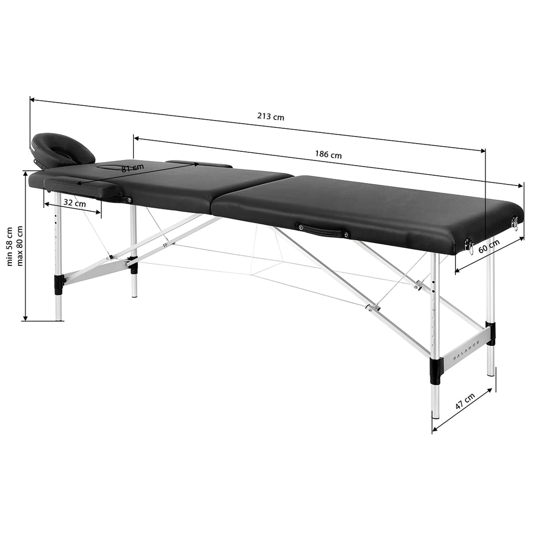 Massagetafel Inklapbaar Aluminium Balance 2 Zones Zwart