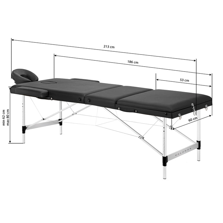 Massagetafel Inklapbaar Aluminium Balance 3 Zones Zwart