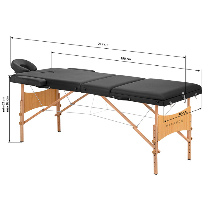Massagetafel Inklapbaar Beukenhout Balance 3 Zones Zwart
