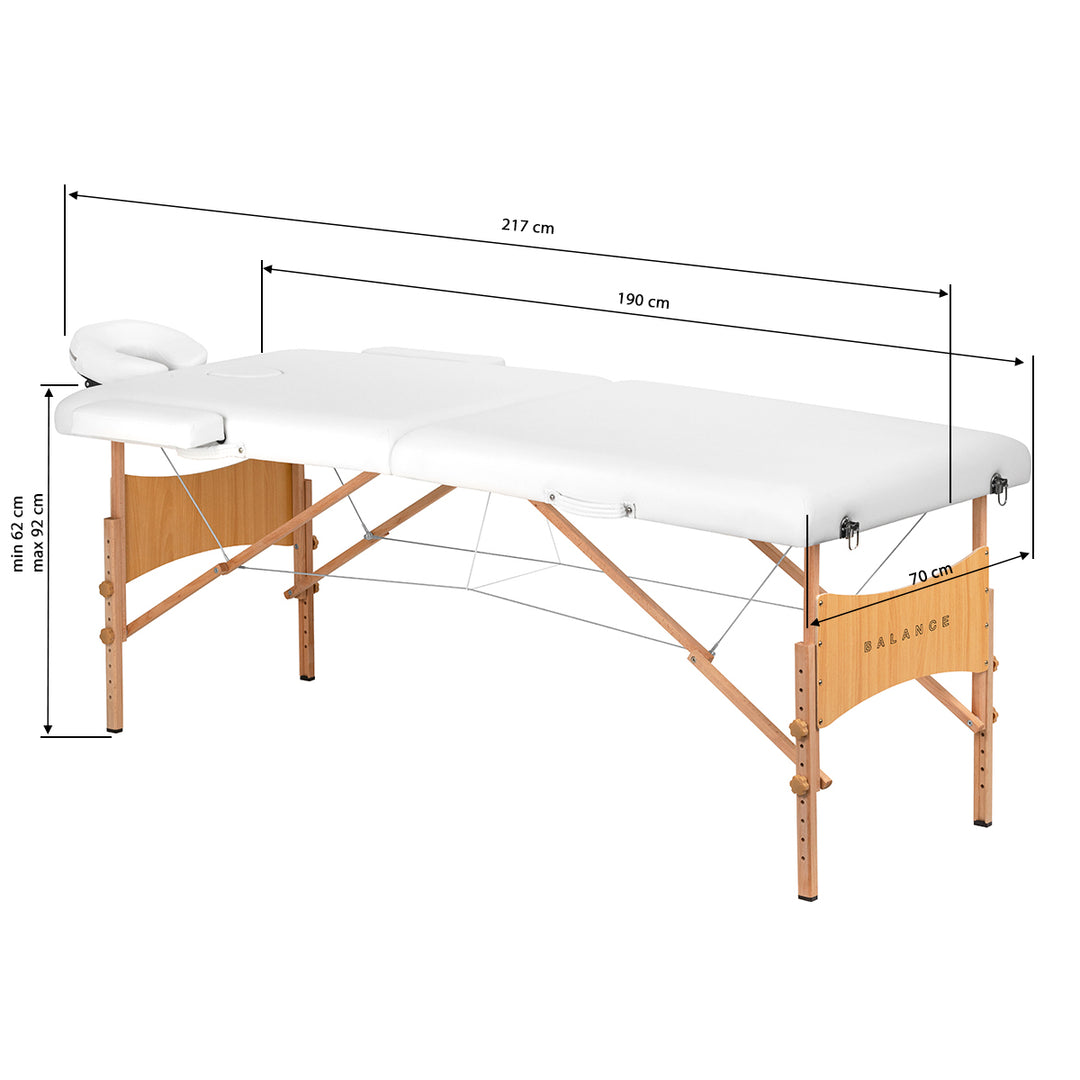 Massagetafel Inklapbaar Beukenhout Balance Lux 2 Zones Wit