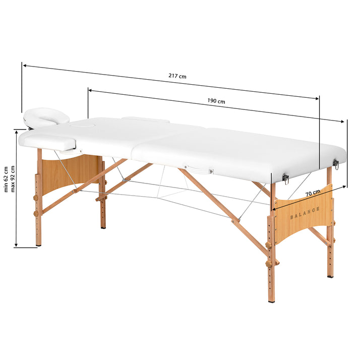 Massagetafel Inklapbaar Beukenhout Balance Lux 2 Zones Wit