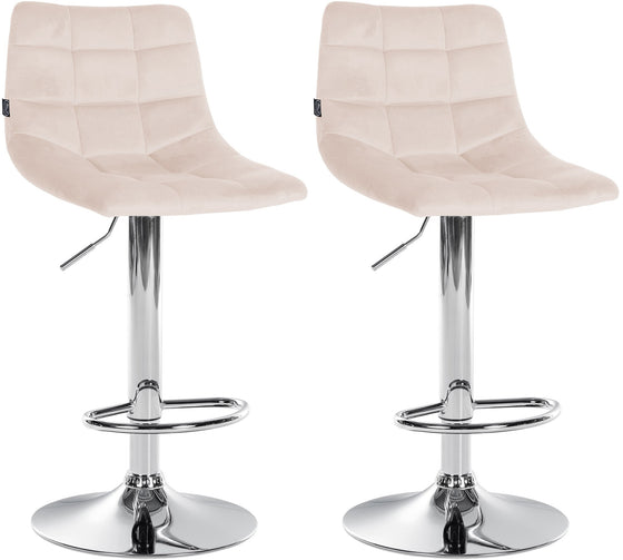 Sæt med 2 Barstole med Ryglæn Fløjl Justerbar Drejbar 107 Beige