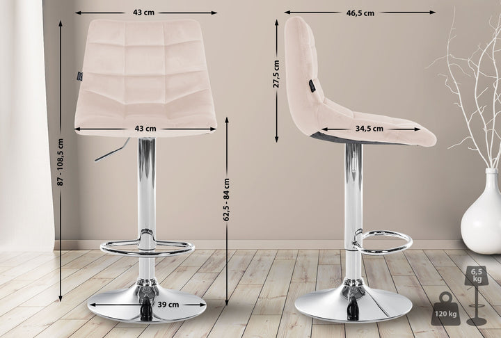 Sæt med 2 Barstole med Ryglæn Fløjl Justerbar Drejbar 107 Beige - billede 2