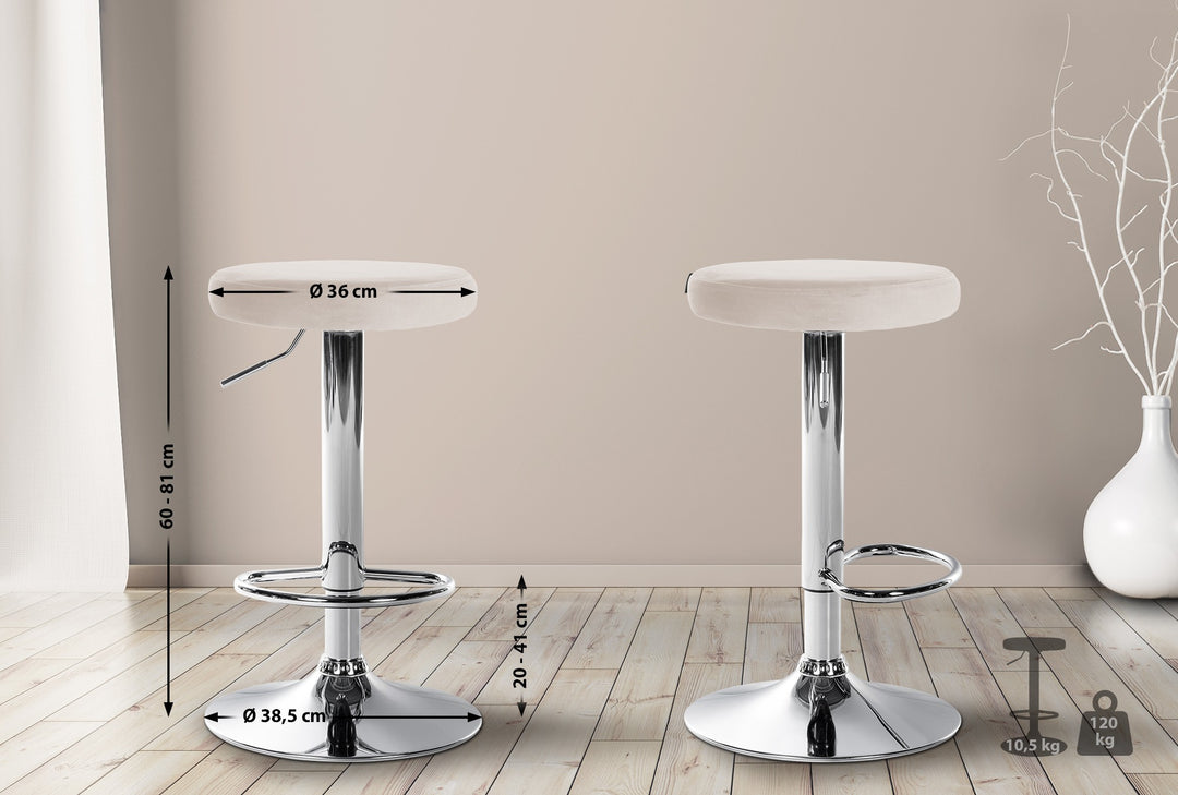 Sæt med 2 Barstole Fløjl Justerbar Drejbar 109 Creme - billede 2