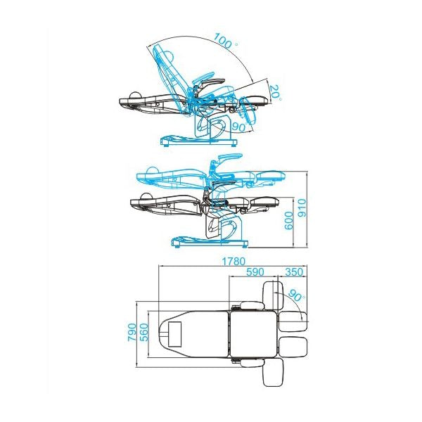 Behandelstoel Elektrisch Azzurro 709A 3 Motoren Grijs - afbeelding 3